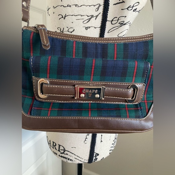 Chaps Tartan Plaid and Faux Leather Harriet Shoulder Bag - Picture 3 of 9